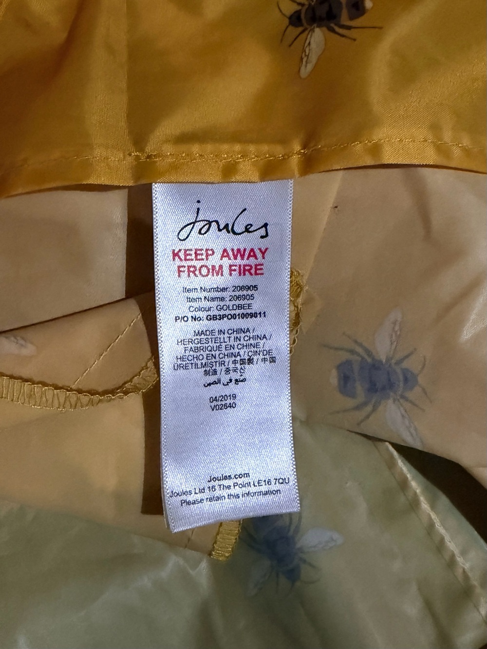 Joules Bee Raincoat - Picture 4 of 4